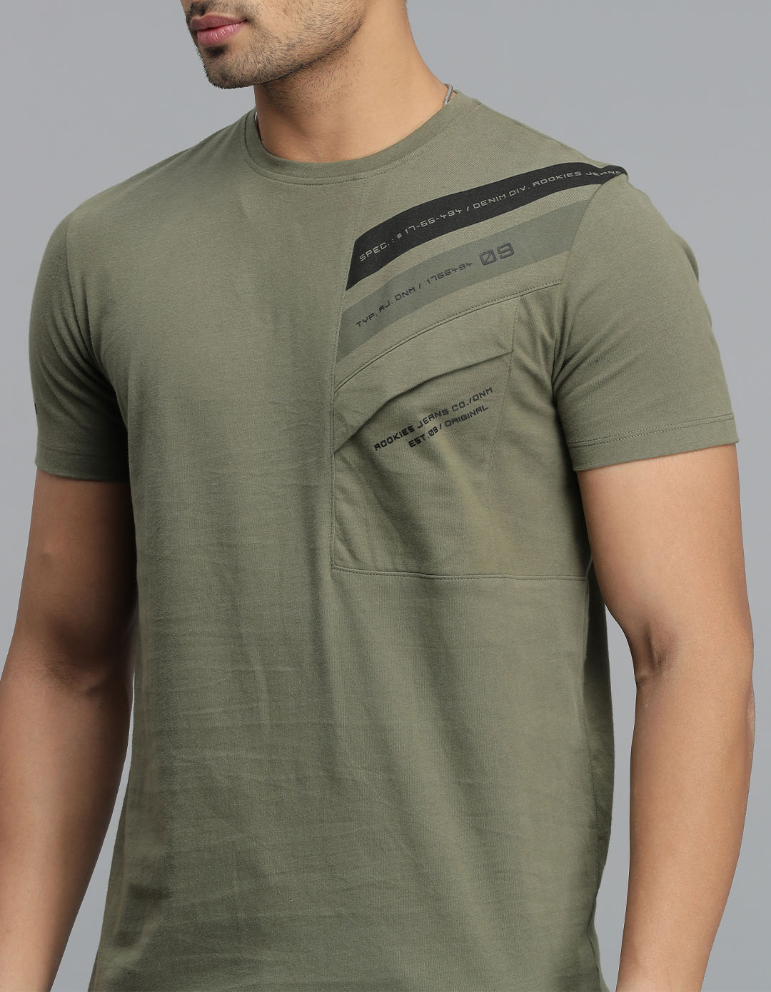 Dk Olive Half Sleeves Round Neck Tee