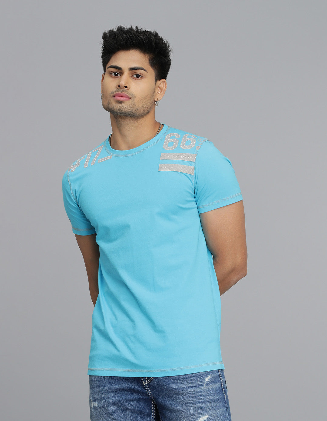 Aqua Half Sleeves Round Neck Tee