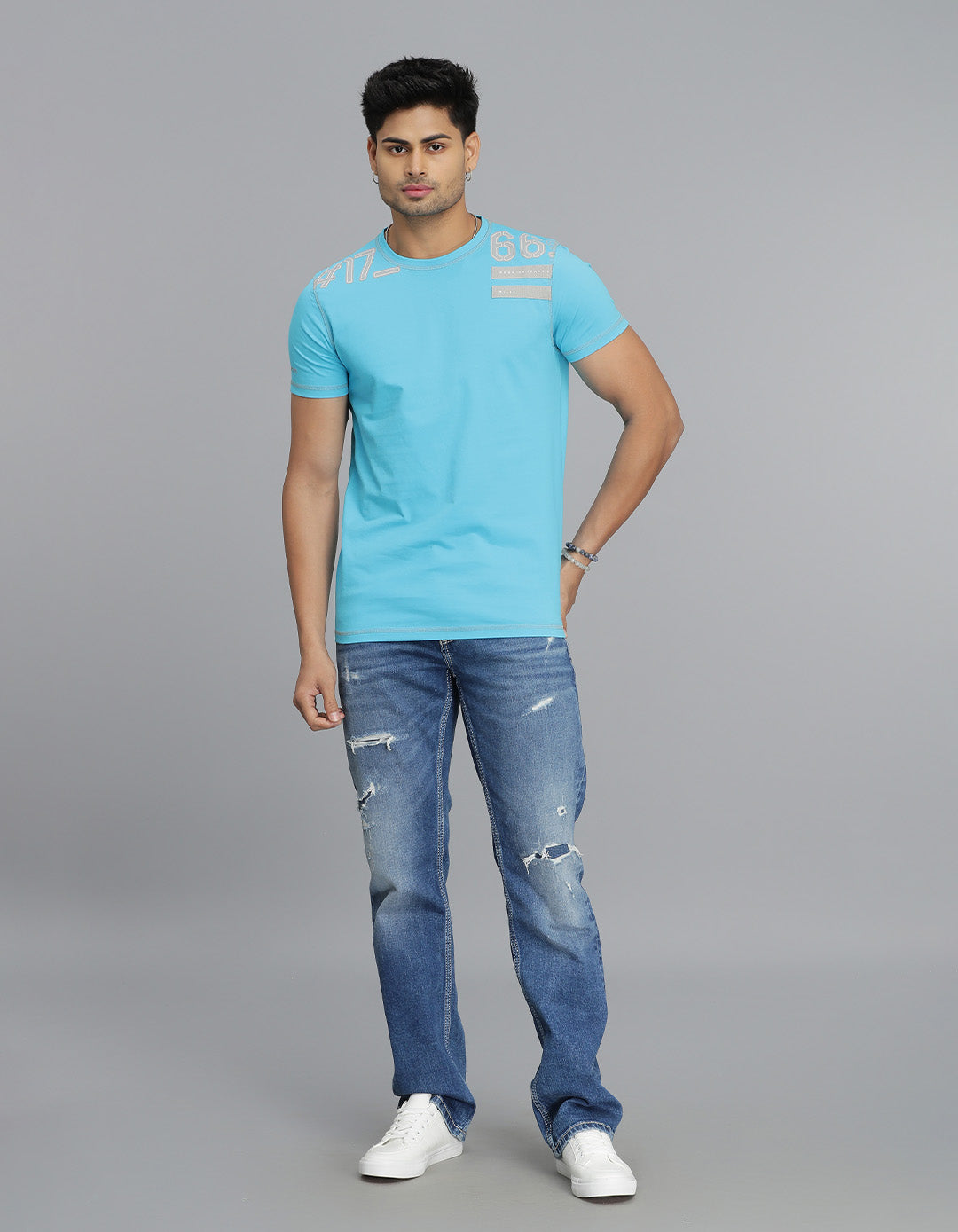 Aqua Half Sleeves Round Neck Tee