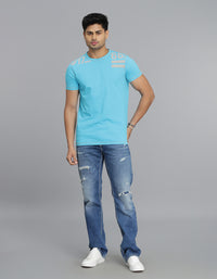 Aqua Half Sleeves Round Neck Tee