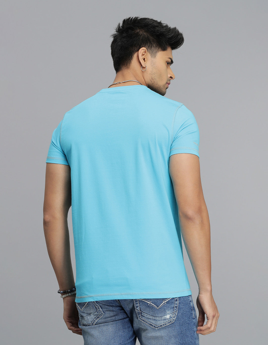 Aqua Half Sleeves Round Neck Tee