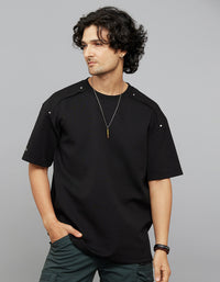 Black Half Sleeves Round Neck Oversized Tee