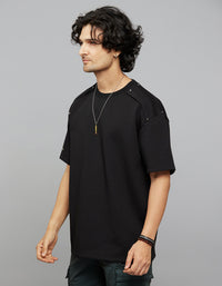 Black Half Sleeves Round Neck Oversized Tee