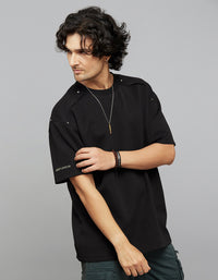 Black Half Sleeves Round Neck Oversized Tee
