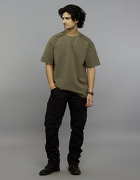Olive Half Sleeves Round Neck Oversized Tee