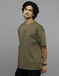 Olive Half Sleeves Round Neck Oversized Tee