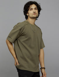 Olive Half Sleeves Round Neck Oversized Tee