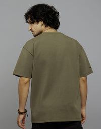 Olive Half Sleeves Round Neck Oversized Tee