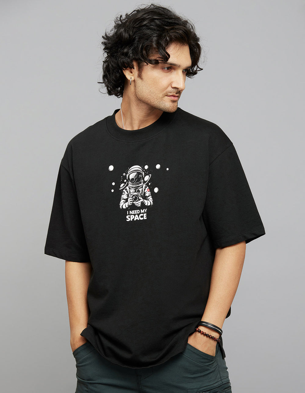 Black Half Sleeves Round Neck Oversized Tee