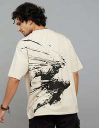 Light Beige Half Sleeves Round Neck Oversized Tee