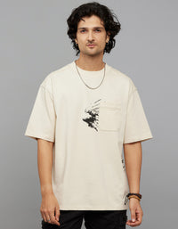 Light Beige Half Sleeves Round Neck Oversized Tee