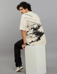 Light Beige Half Sleeves Round Neck Oversized Tee