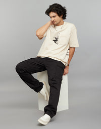 Light Beige Half Sleeves Round Neck Oversized Tee