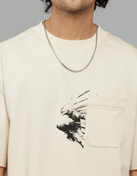 Light Beige Half Sleeves Round Neck Oversized Tee