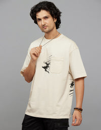 Light Beige Half Sleeves Round Neck Oversized Tee