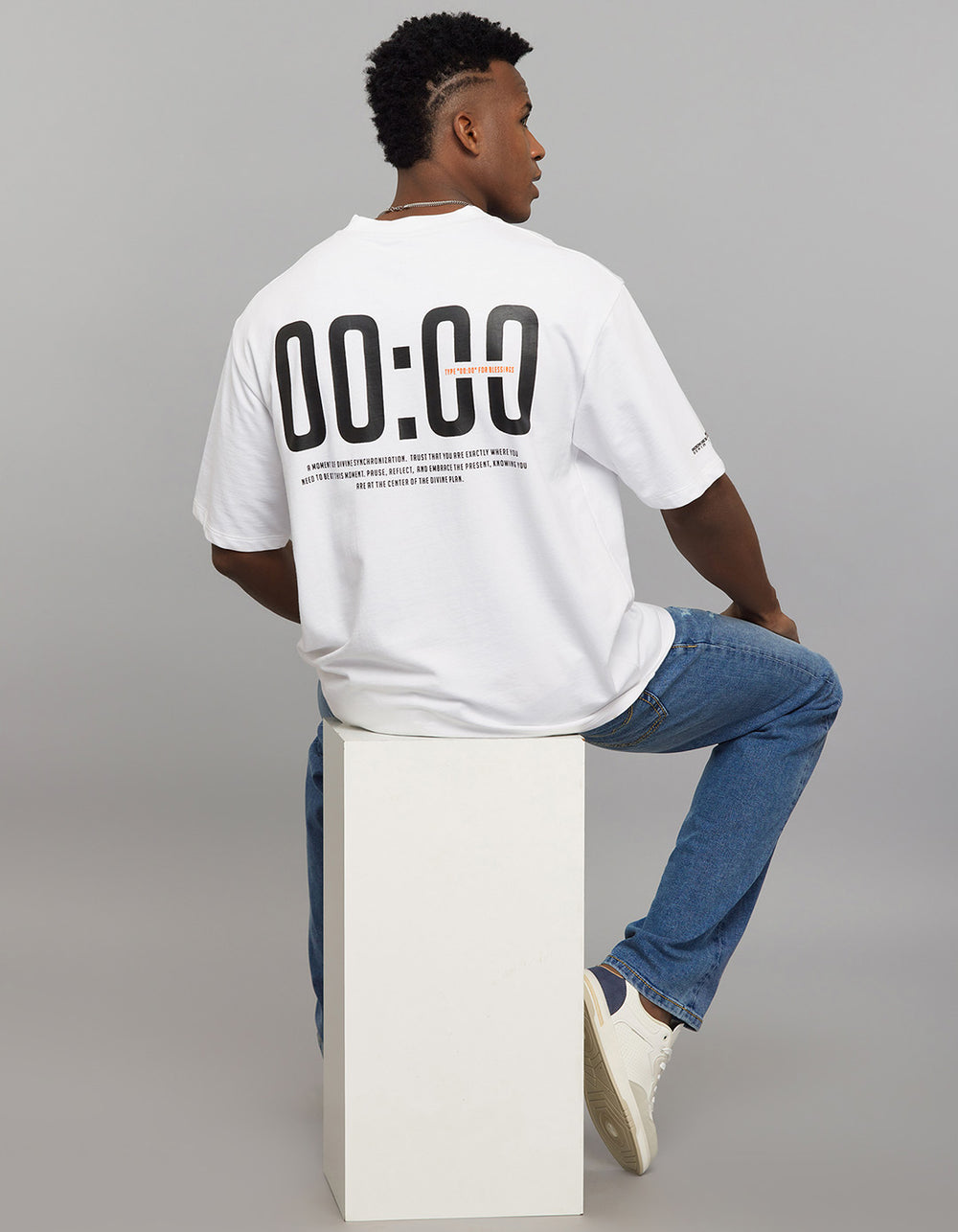 White Half Sleeves Round Neck Oversized Tee