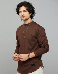 Brown Round Neck Full Sleeves Sweatshirt