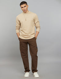 Beige Round Neck Full Sleeves Sweatshirt