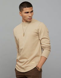 Beige Round Neck Full Sleeves Sweatshirt
