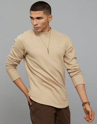 Beige Round Neck Full Sleeves Sweatshirt
