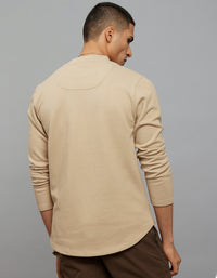 Beige Round Neck Full Sleeves Sweatshirt