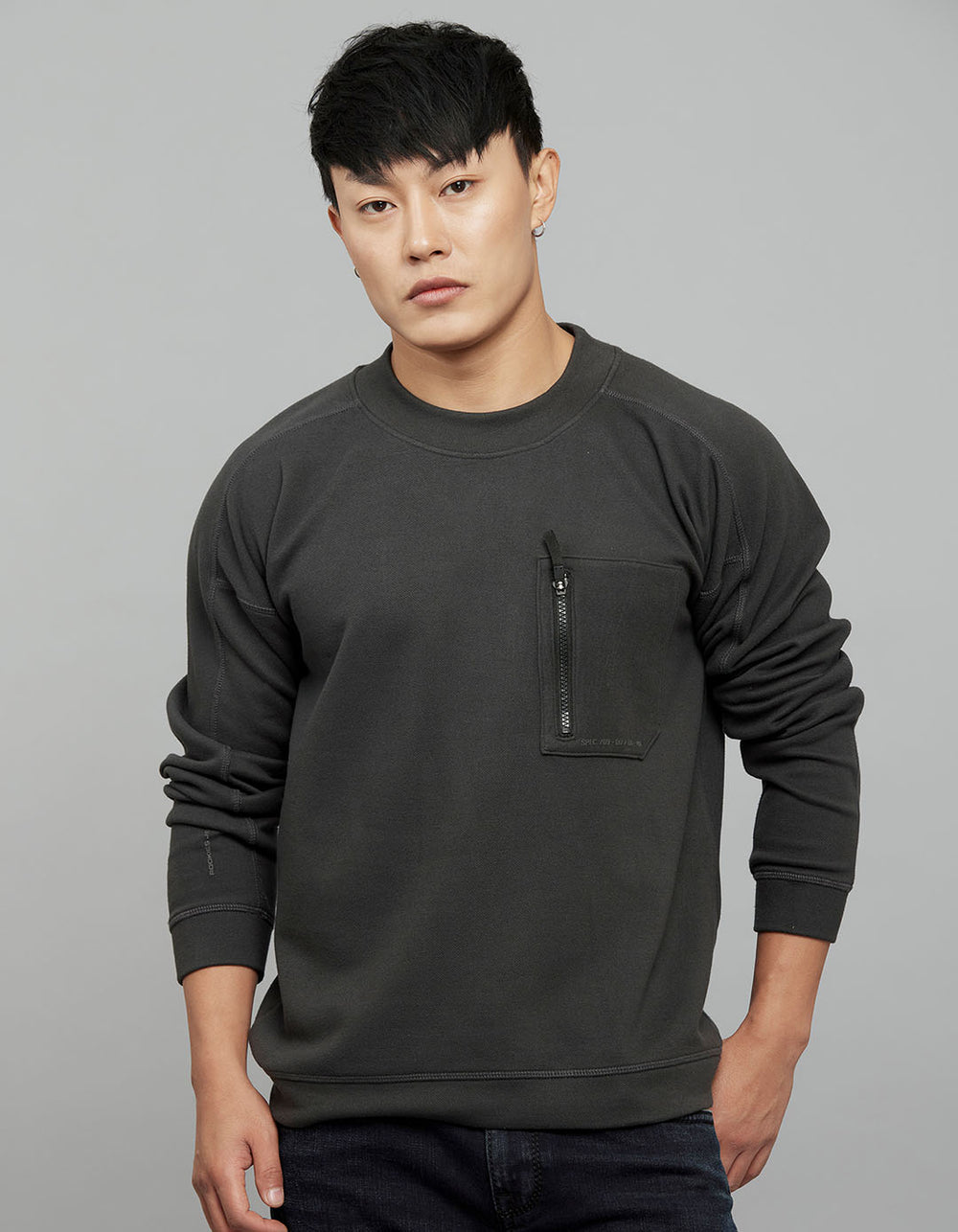 Dark Grey Round Neck Full Sleeves Sweat Shirt