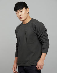Dark Grey Round Neck Full Sleeves Sweat Shirt