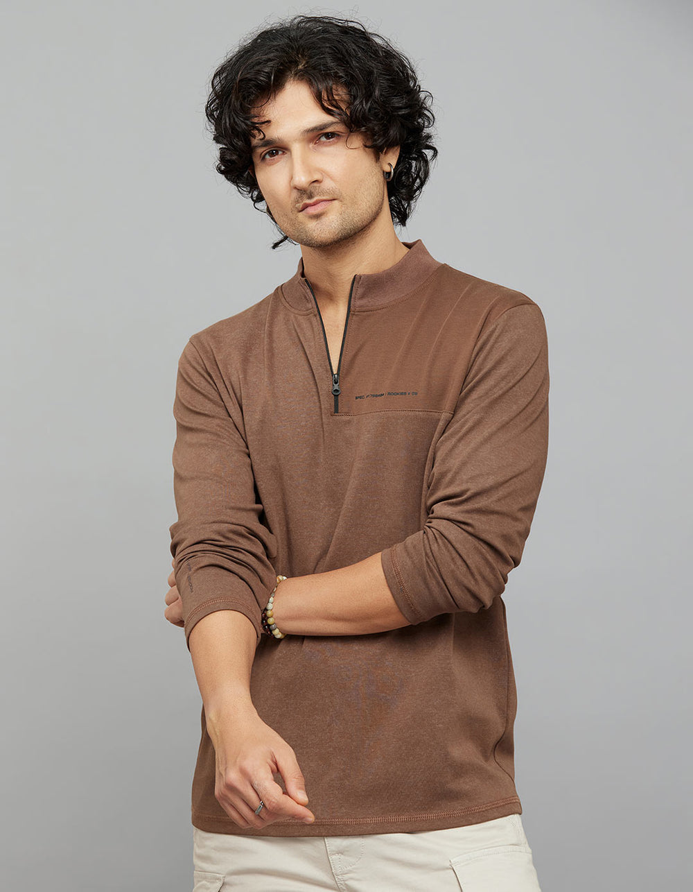 Brown Half Sleeves Round Neck Tee