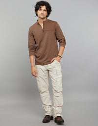 Brown Half Sleeves Round Neck Tee
