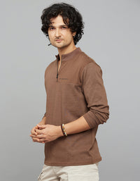 Brown Half Sleeves Round Neck Tee