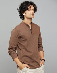 Brown Half Sleeves Round Neck Tee