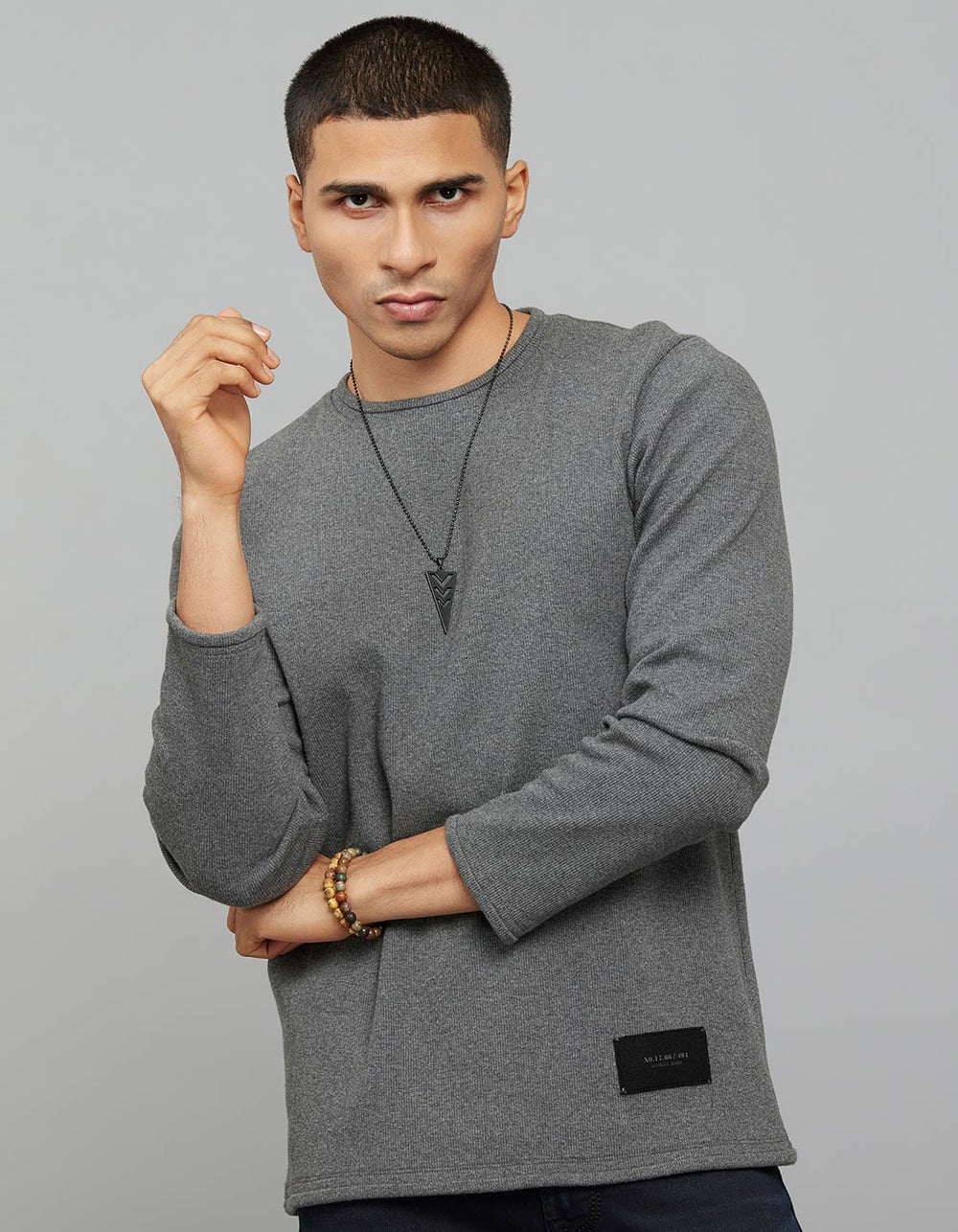 Dark Grey Round Neck Full Sleeves Sweat Shirt