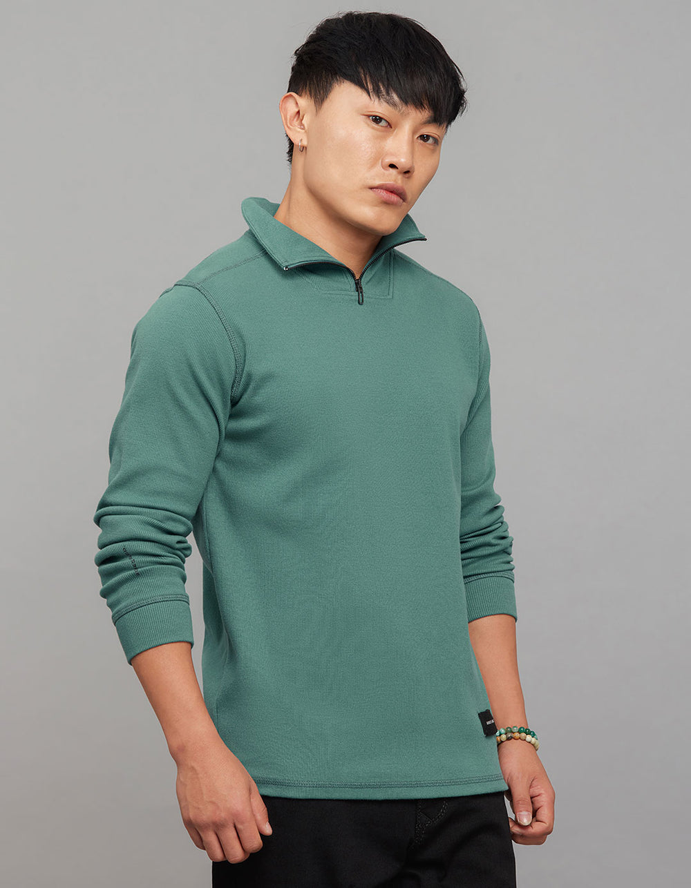 Mint Blue High Neck Full Sleeves Sweatshirt