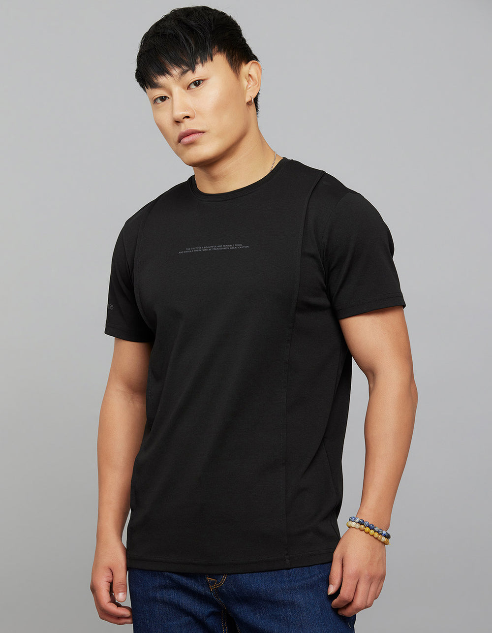 Black Half Sleeves Round Neck Tee