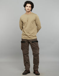 Khaki Full Sleeves Round Neck Tee