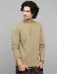 Khaki Full Sleeves Round Neck Tee