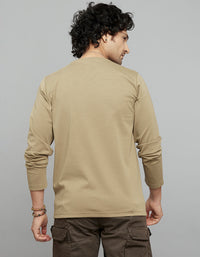 Khaki Full Sleeves Round Neck Tee