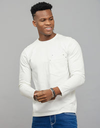 White Full Sleeves Round Neck Tee