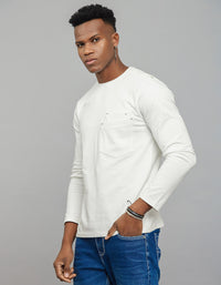 White Full Sleeves Round Neck Tee
