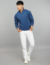Blue High Neck Full Sleeves Sweatshirt