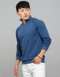 Blue High Neck Full Sleeves Sweatshirt