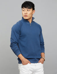 Blue High Neck Full Sleeves Sweatshirt