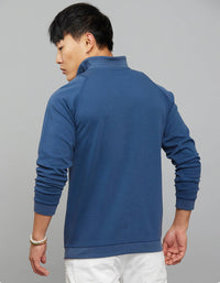 Blue High Neck Full Sleeves Sweatshirt