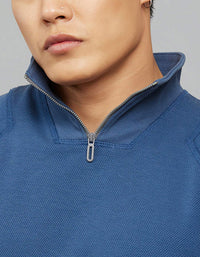 Blue High Neck Full Sleeves Sweatshirt