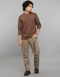 Brown Full Sleeves Round Neck Tee
