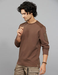 Brown Full Sleeves Round Neck Tee