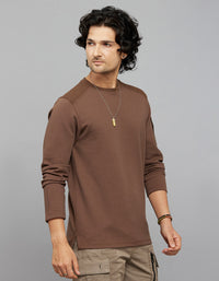 Brown Full Sleeves Round Neck Tee