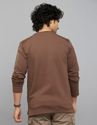 Brown Full Sleeves Round Neck Tee