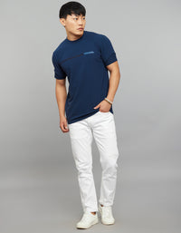 Navy Half Sleeves Round Neck Tee