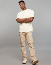 Beige Half Sleeves Round Neck Oversized Tee